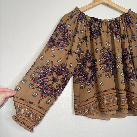 MISA Los Angeles Francesca Off Shoulder Boho Top Small Tumeric Brown Blue Red - Picture 4 of 6